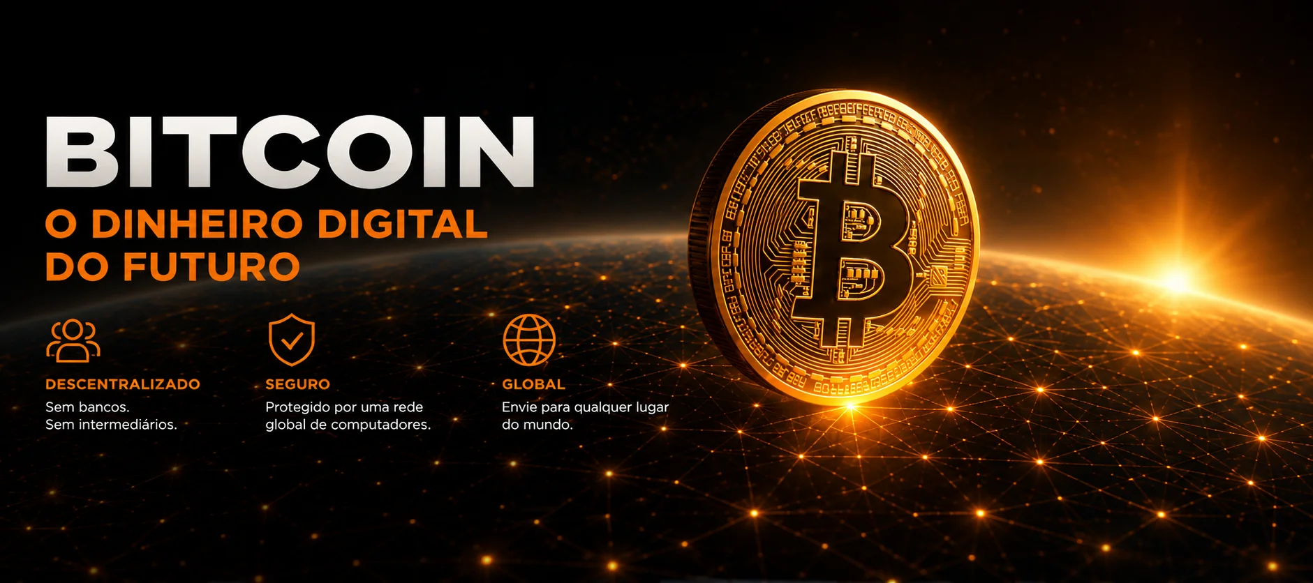 Ilustração explicando o que é Bitcoin e como a rede funciona